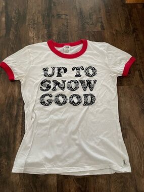 White & Red Ringer Tee - "Up To Snow Good"